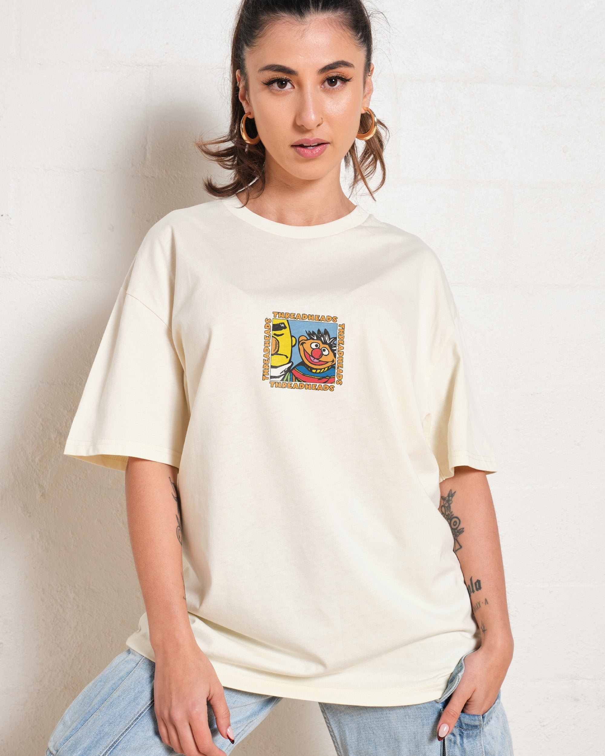 Bert and Ernie Driving Me Bananas Oversized Graphic T-Shirt - Unisex 90s Boxy Fit