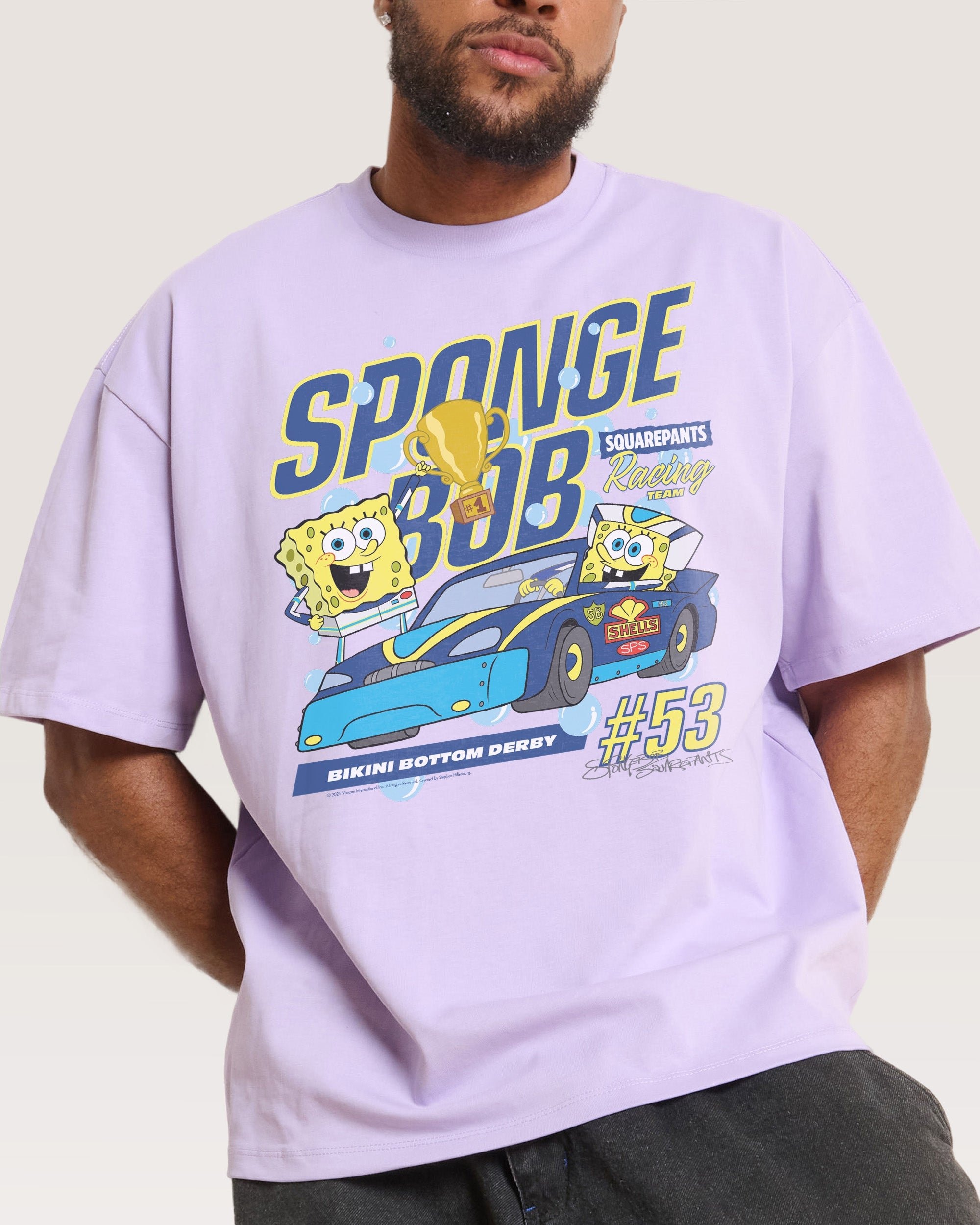 SpongeBob Racing Oversized T-Shirt Unisex 90s Boxy Fit 100% Combed Cotton