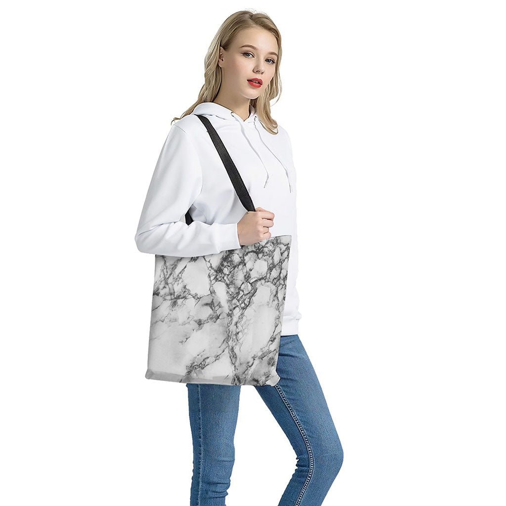 White Dark Grey Marble Print Tote Bag - Polyester Double-Sided Shoulder Bag