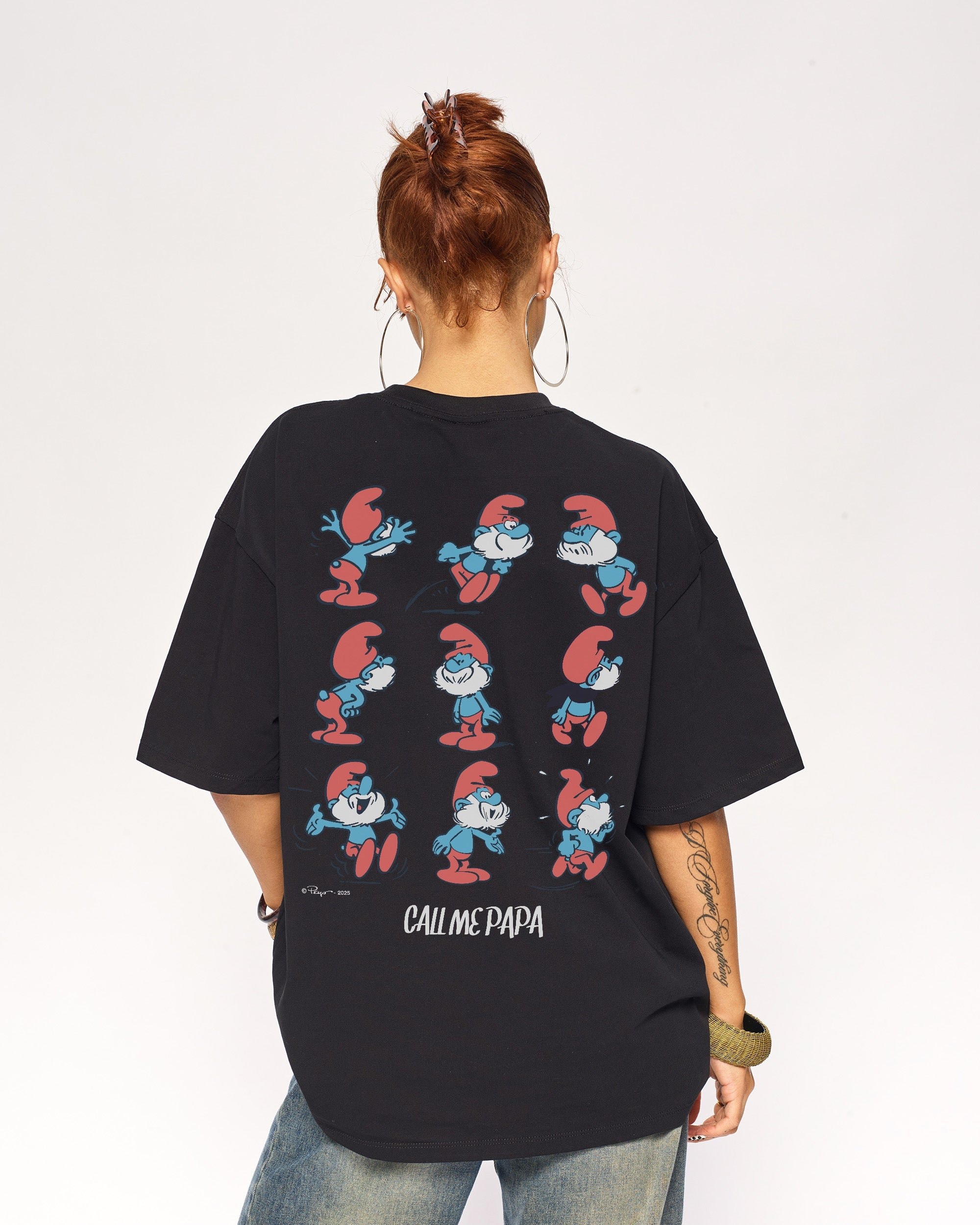 Call Me Papa Oversized Smurfs Graphic Tee - Unisex 90s Boxy Fit 100% Combed Cotton