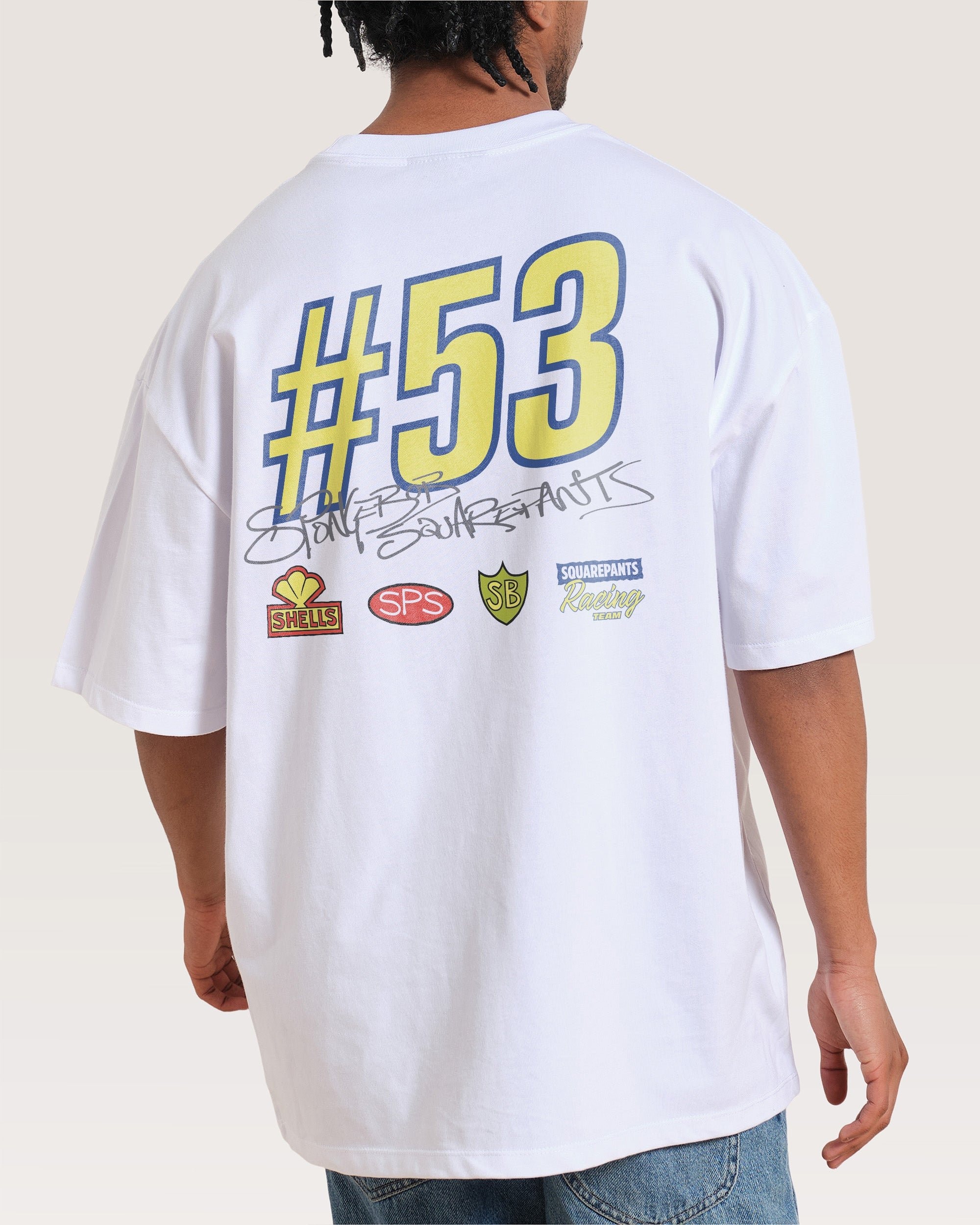 SpongeBob Racing Oversized T-Shirt Unisex 90s Boxy Fit 100% Combed Cotton