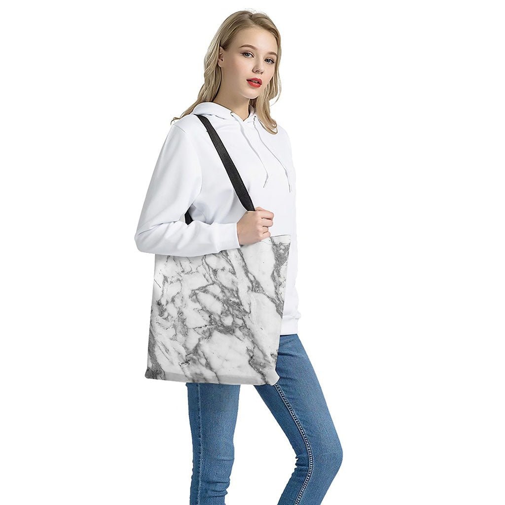 White Gray Marble Print Tote Bag - Polyester Double-Sided Print Shoulder Carry