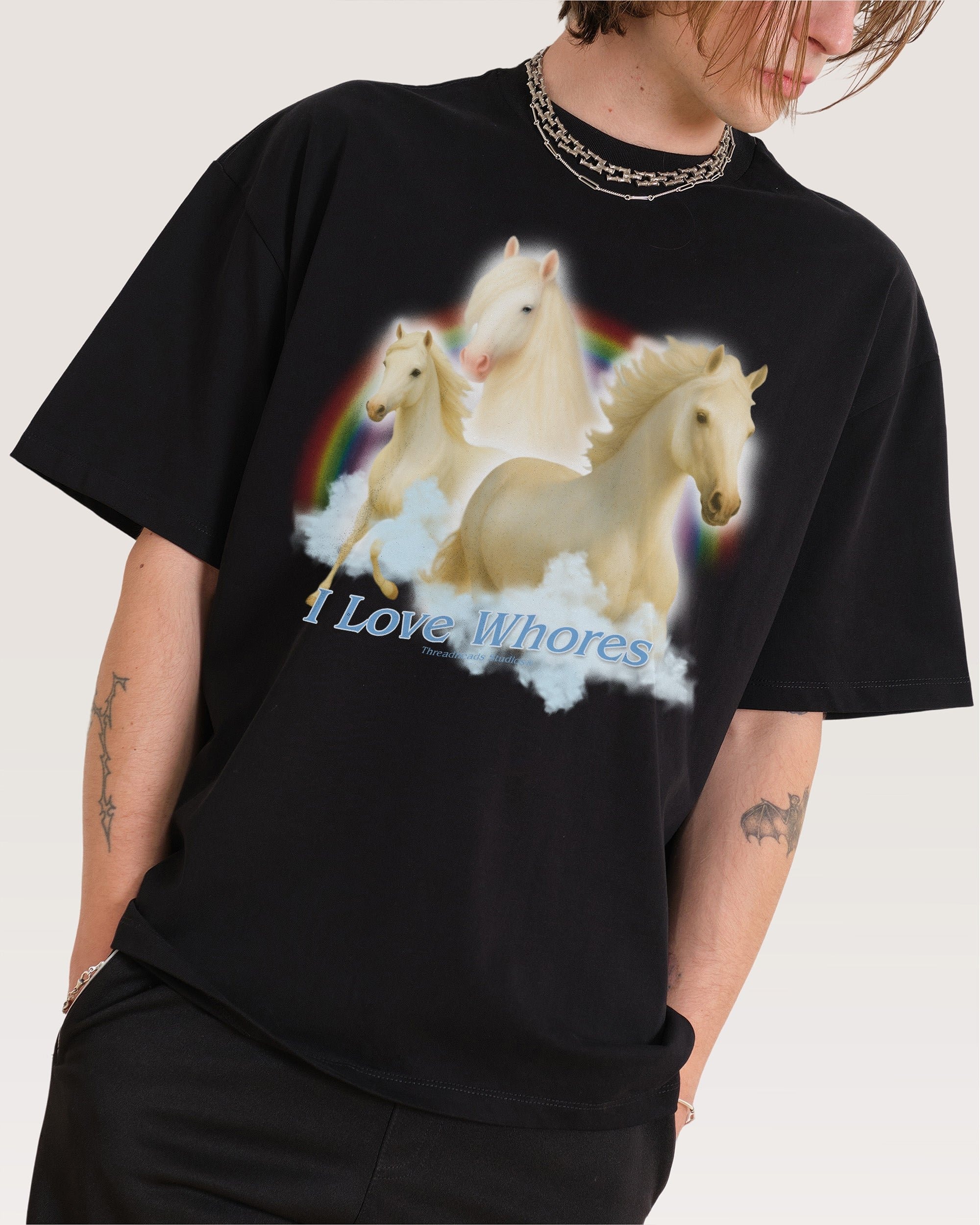 I Love Whores Oversized Graphic Tee - Unisex 90s Boxy Fit 100% Combed Cotton 275gsm