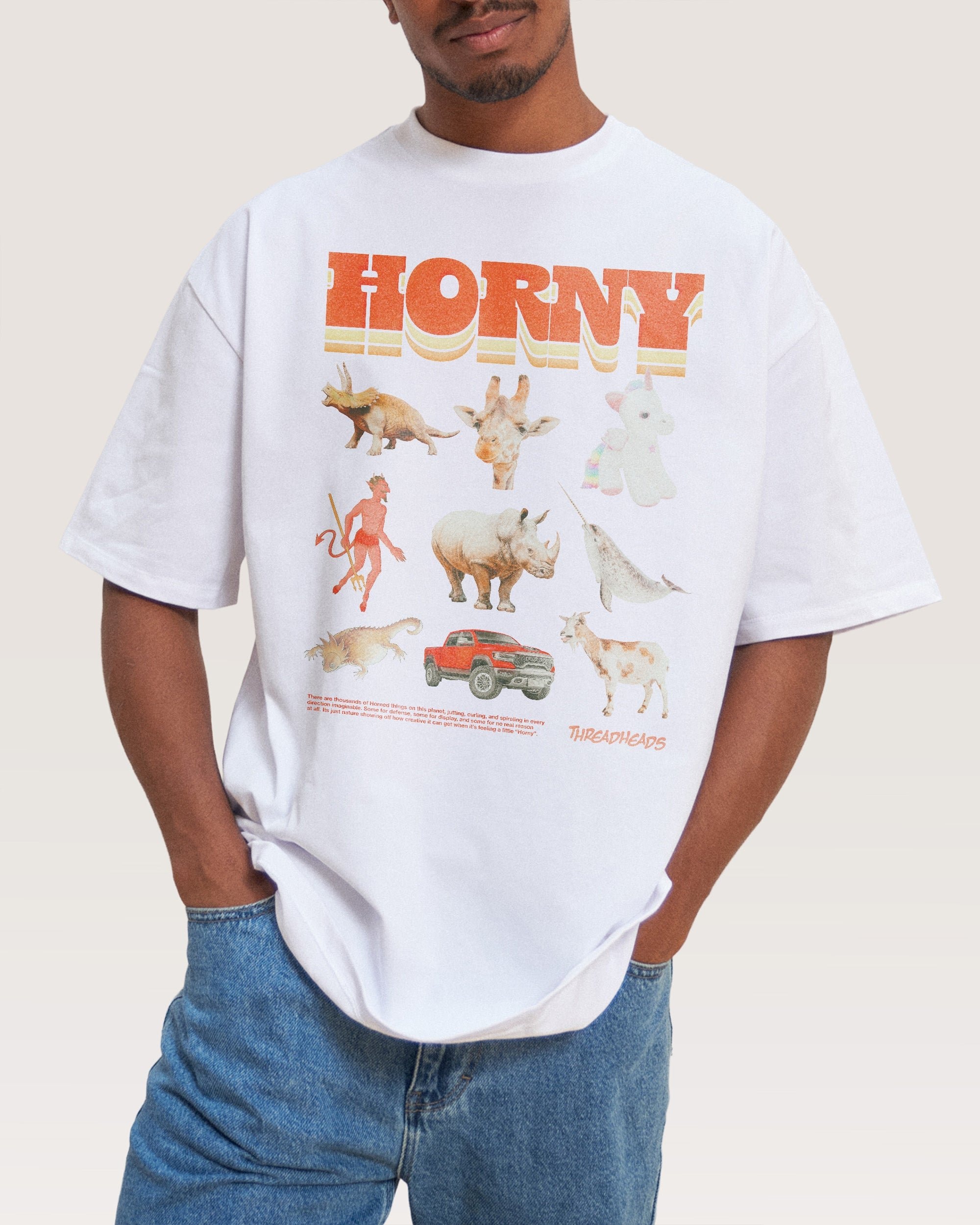 Horny Things Oversized Graphic Tee - Unisex 90s Boxy Fit 100% Combed Cotton