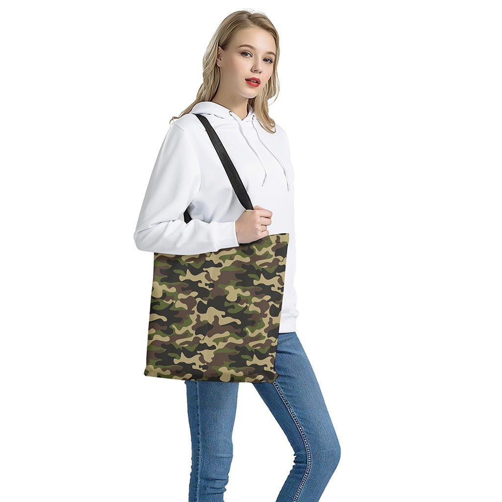 Army Green Camouflage Print Tote Bag - Polyester Double-Sided Lightweight Shoulder Carry