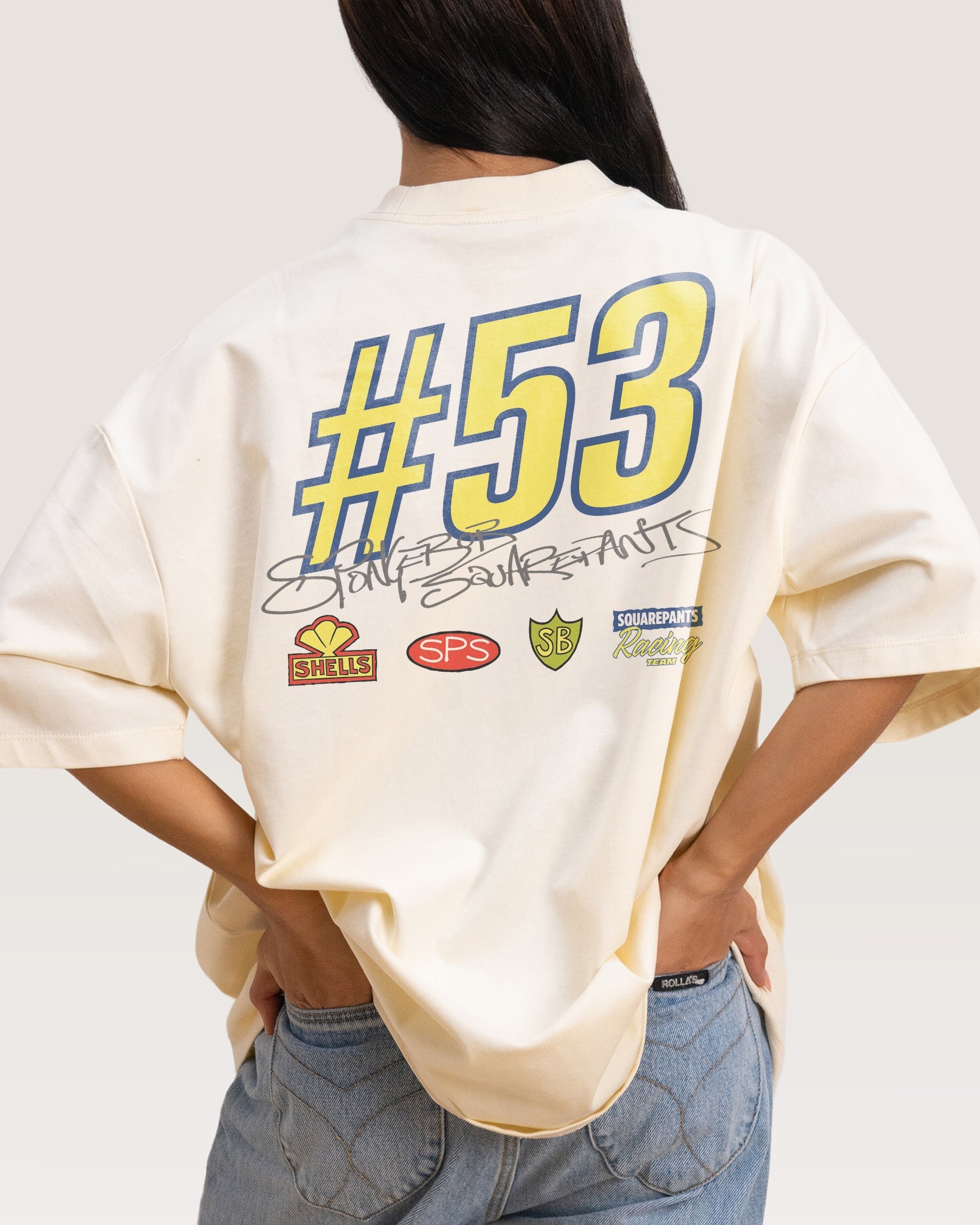 SpongeBob Racing Oversized T-Shirt Unisex 90s Boxy Fit 100% Combed Cotton
