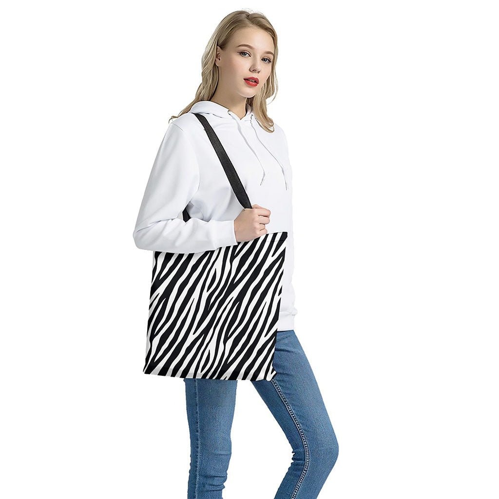 Black White Zebra Pattern Print Polyester Tote Bag Double-Sided