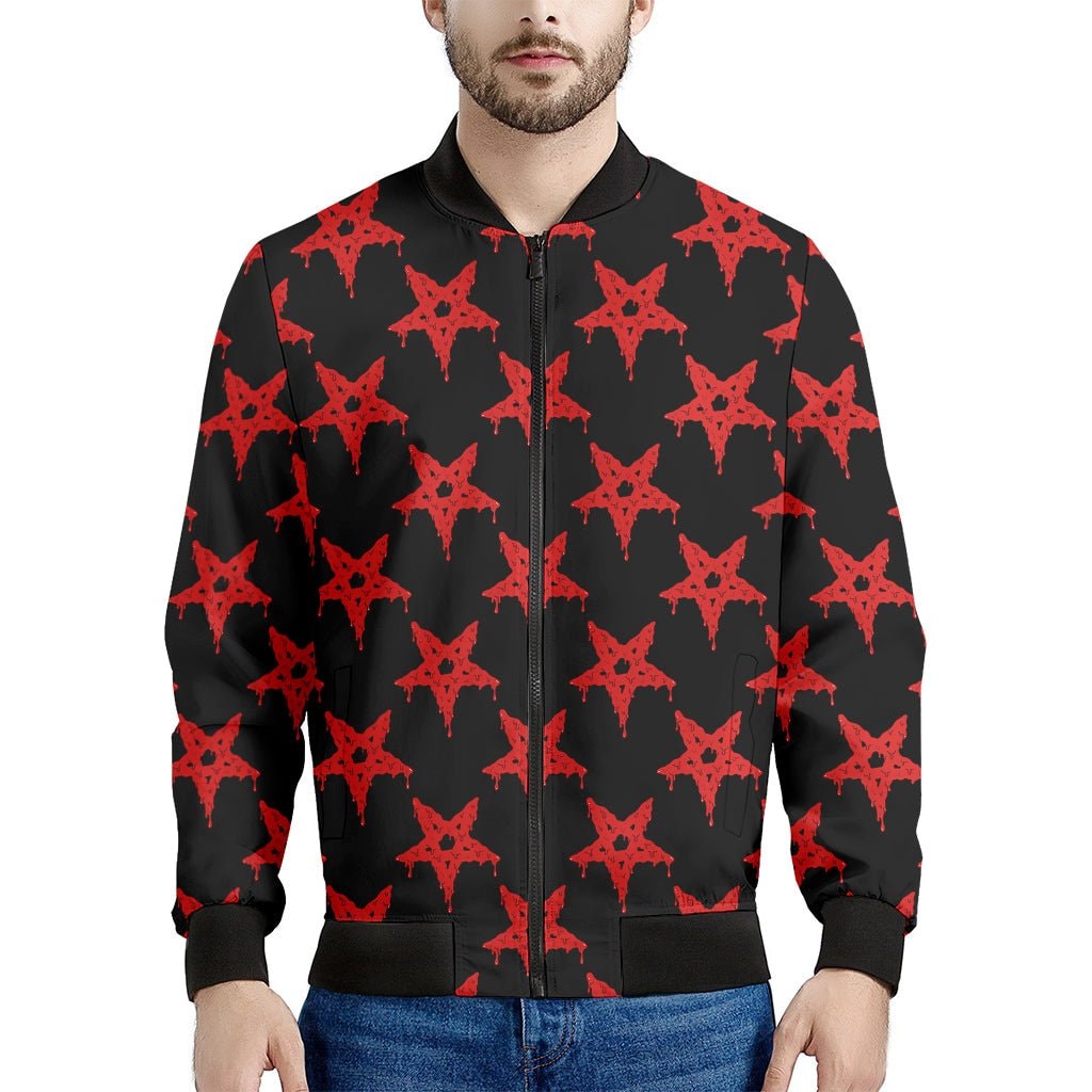 Bloody Satanic Pentagram Pattern Print Men's Bomber Jacket - GearFrost