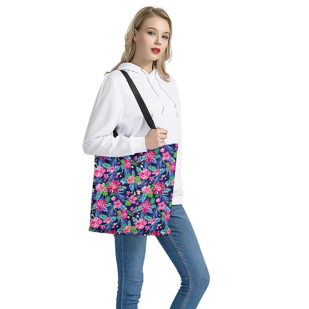 Blossom Tropical Flower Pattern Print Tote Bag - Polyester Double-Sided Lightweight
