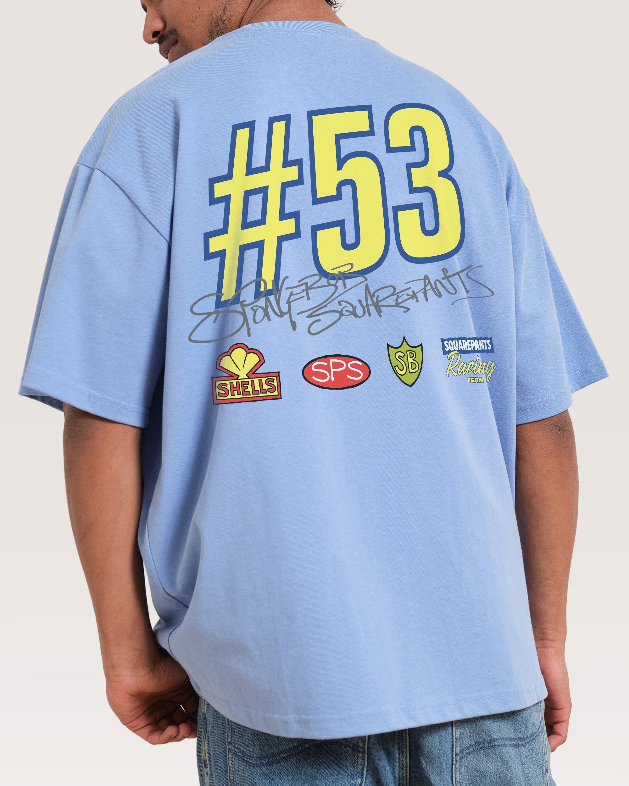 SpongeBob Racing Oversized T-Shirt Unisex 90s Boxy Fit 100% Combed Cotton