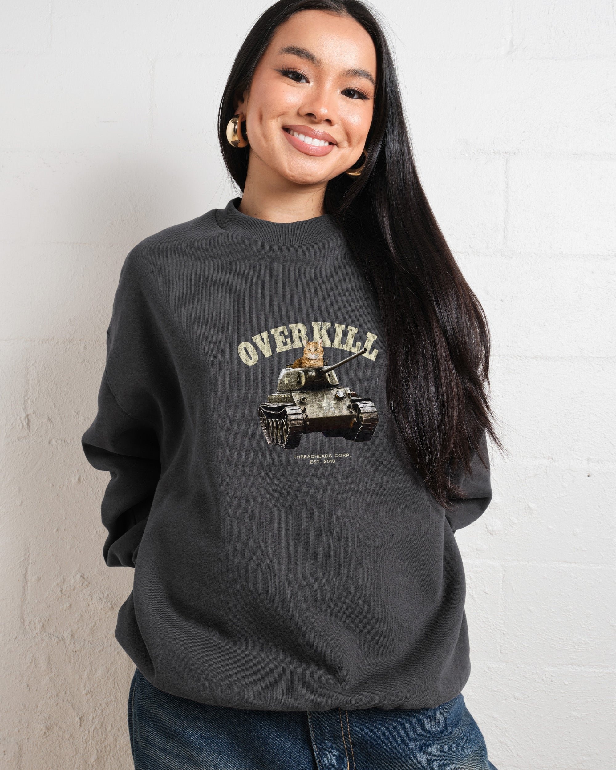 Overkill Sweatshirt - Premium Unisex Graphic Sweatshirt by Threadheads