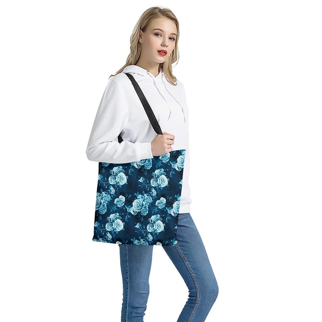 Blue Rose Floral Pattern Print Tote Bag - Polyester Double-Sided