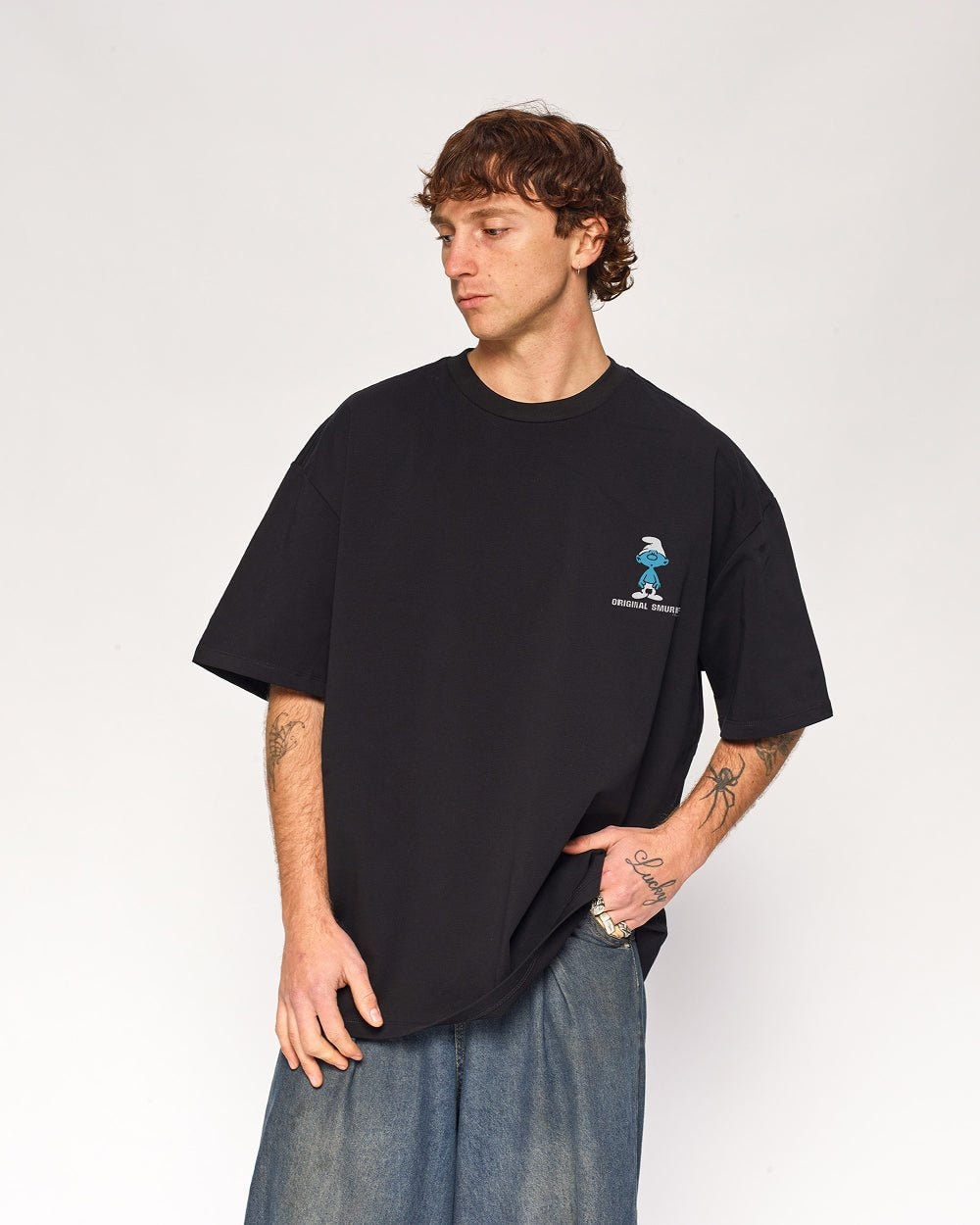 Smurfs Oversized Graphic T-Shirt - Official Collab Unisex 90s Boxy Fit 100% Combed Cotton