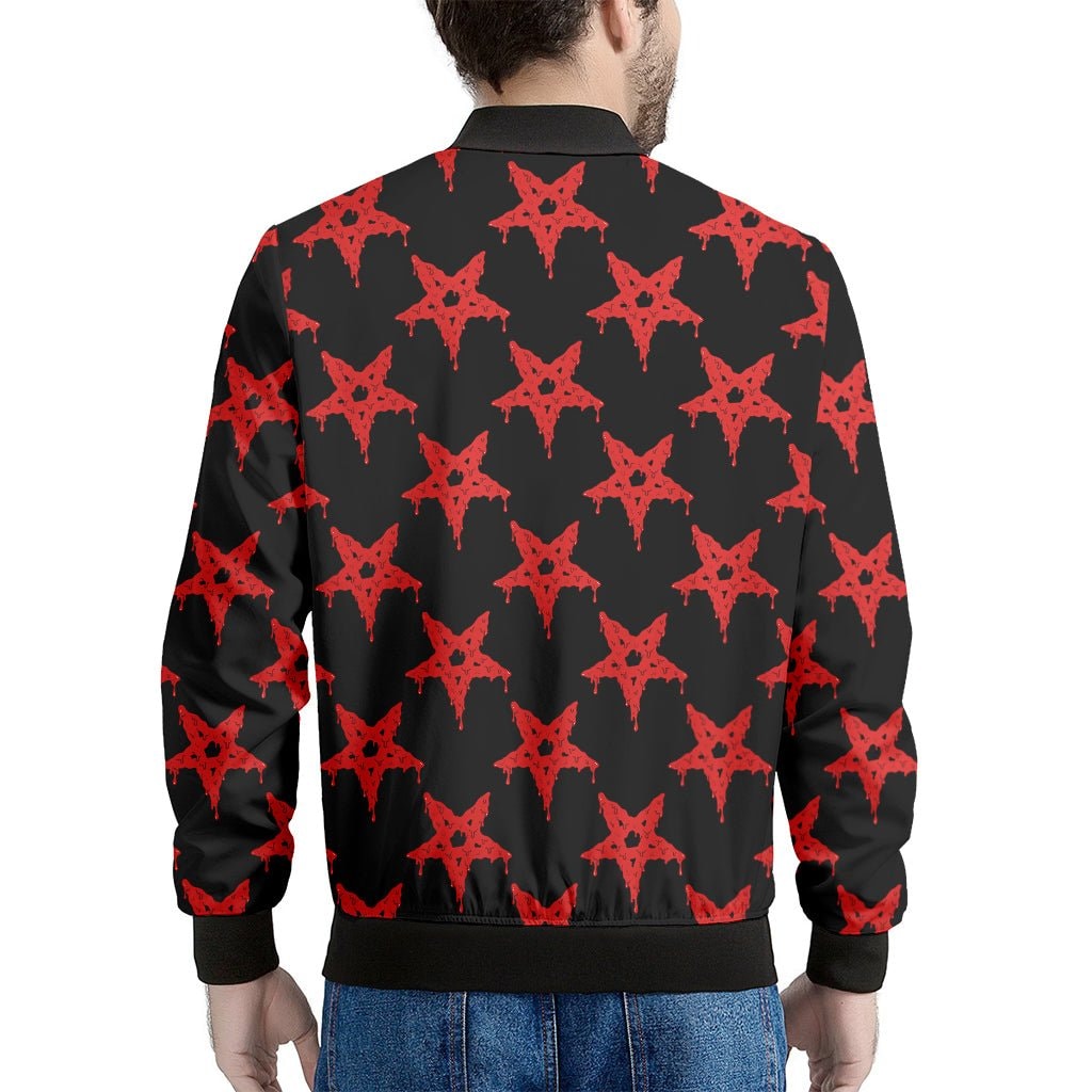Bloody Satanic Pentagram Pattern Print Men's Bomber Jacket - GearFrost