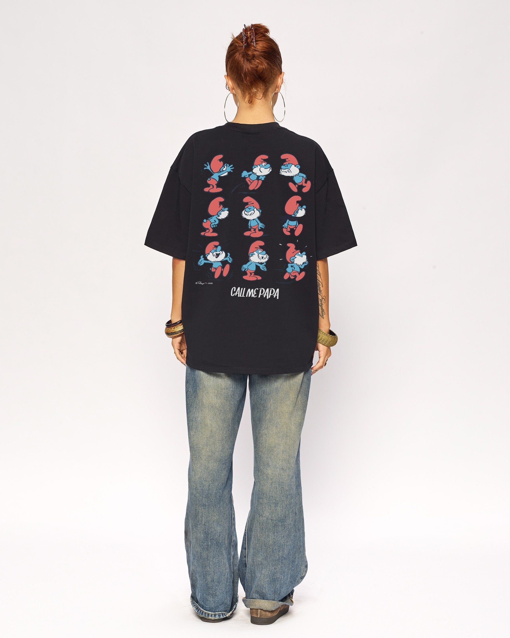 Call Me Papa Oversized Smurfs Graphic Tee - Unisex 90s Boxy Fit 100% Combed Cotton